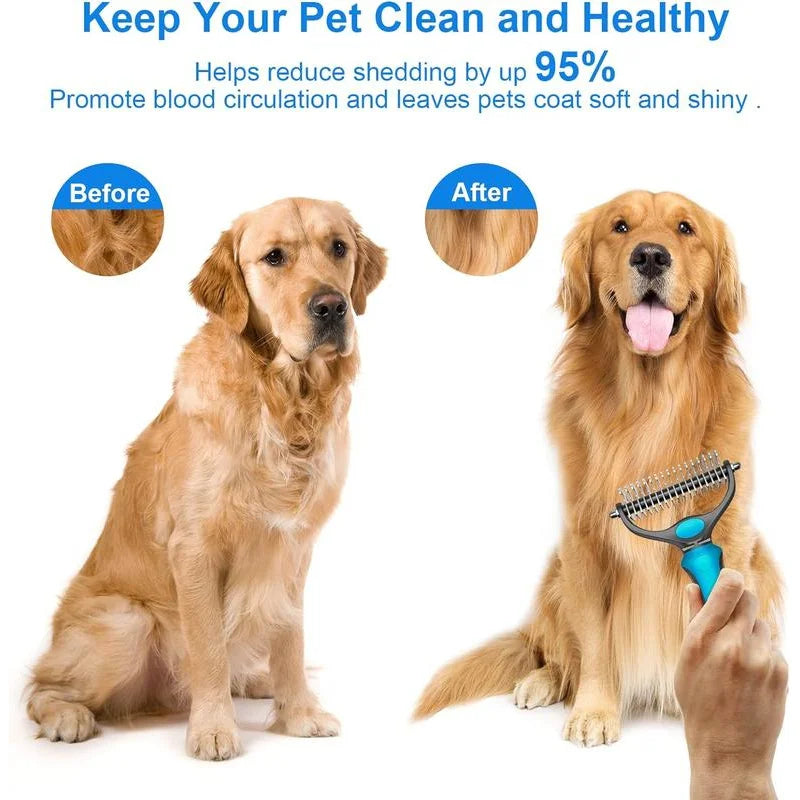 2-in-1 Stainless Steel Pet Deshedding Brush for Dogs & Cats