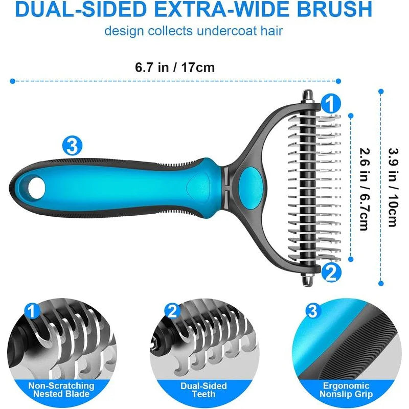 2-in-1 Stainless Steel Pet Deshedding Brush for Dogs & Cats