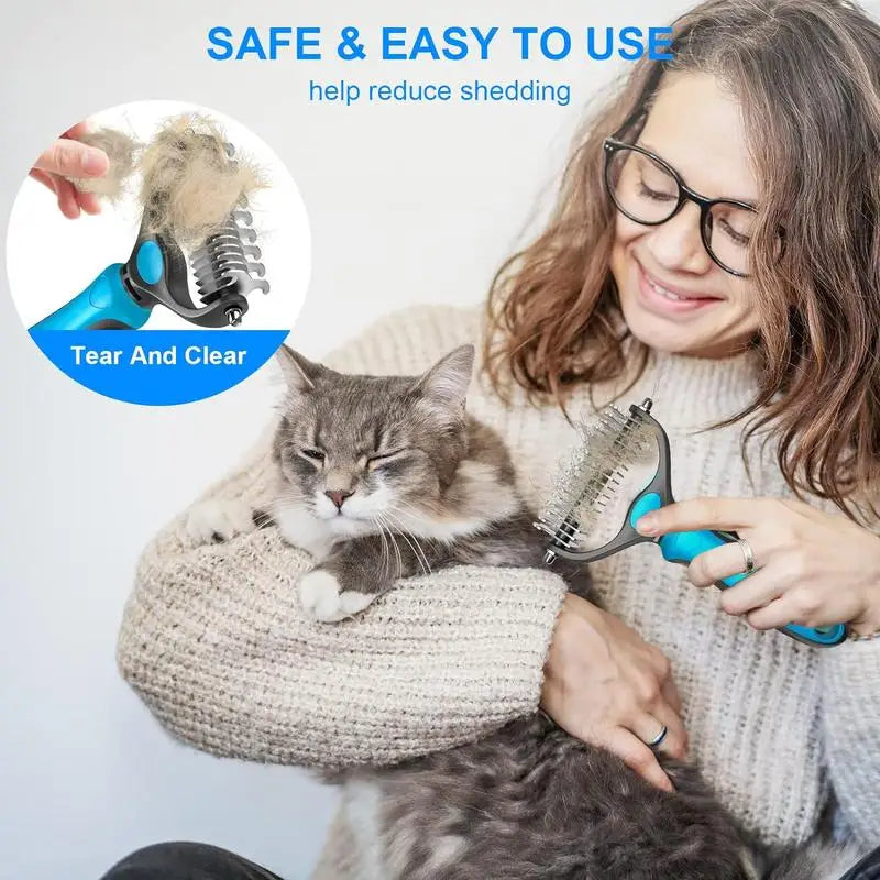 2-in-1 Stainless Steel Pet Deshedding Brush for Dogs & Cats