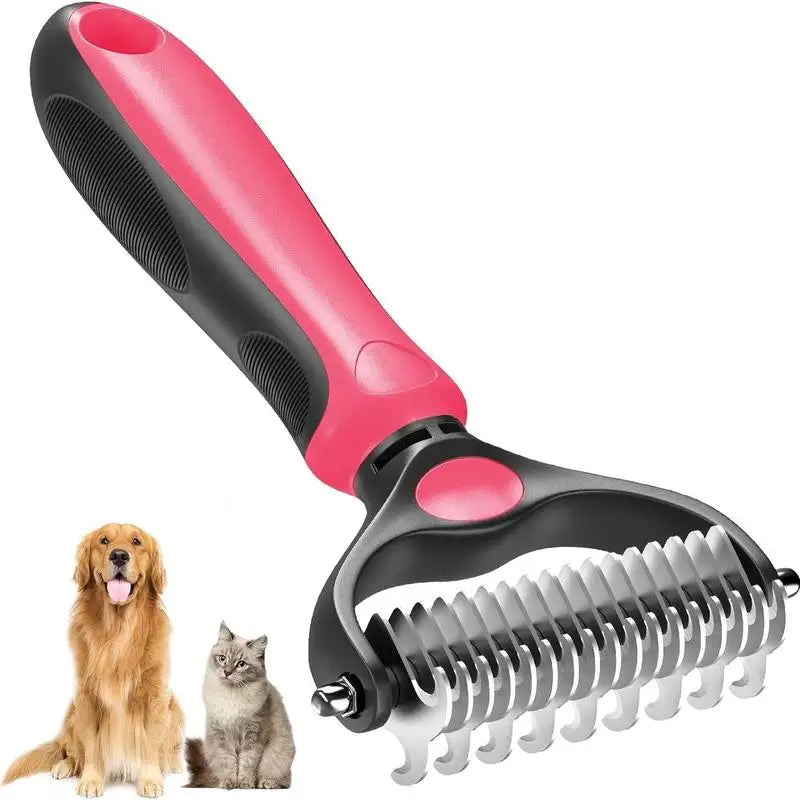 2-in-1 Stainless Steel Pet Deshedding Brush for Dogs & Cats