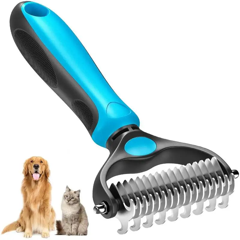 2-in-1 Stainless Steel Pet Deshedding Brush for Dogs & Cats