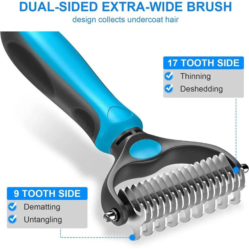 2-in-1 Stainless Steel Pet Deshedding Brush for Dogs & Cats